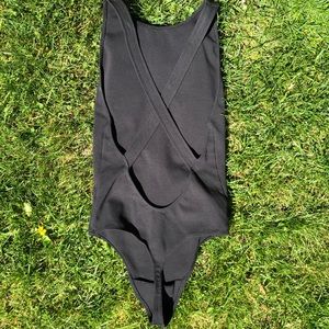 Wilfred Black Tank Top Bodysuit w Criss Cross Back